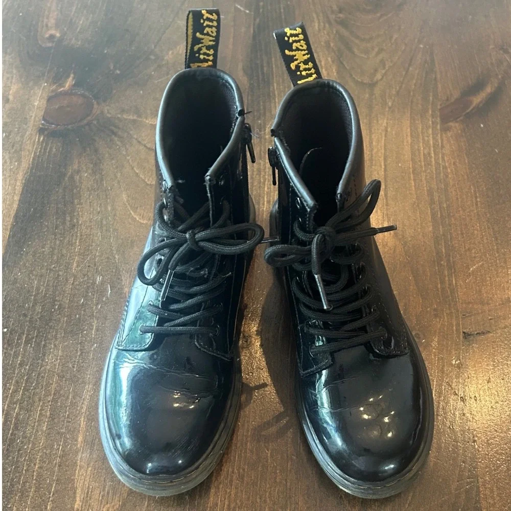 Dr. Martens 1460 J Combat Boots Kids Size 4 Black Patent Leather Side Zip Grunge
